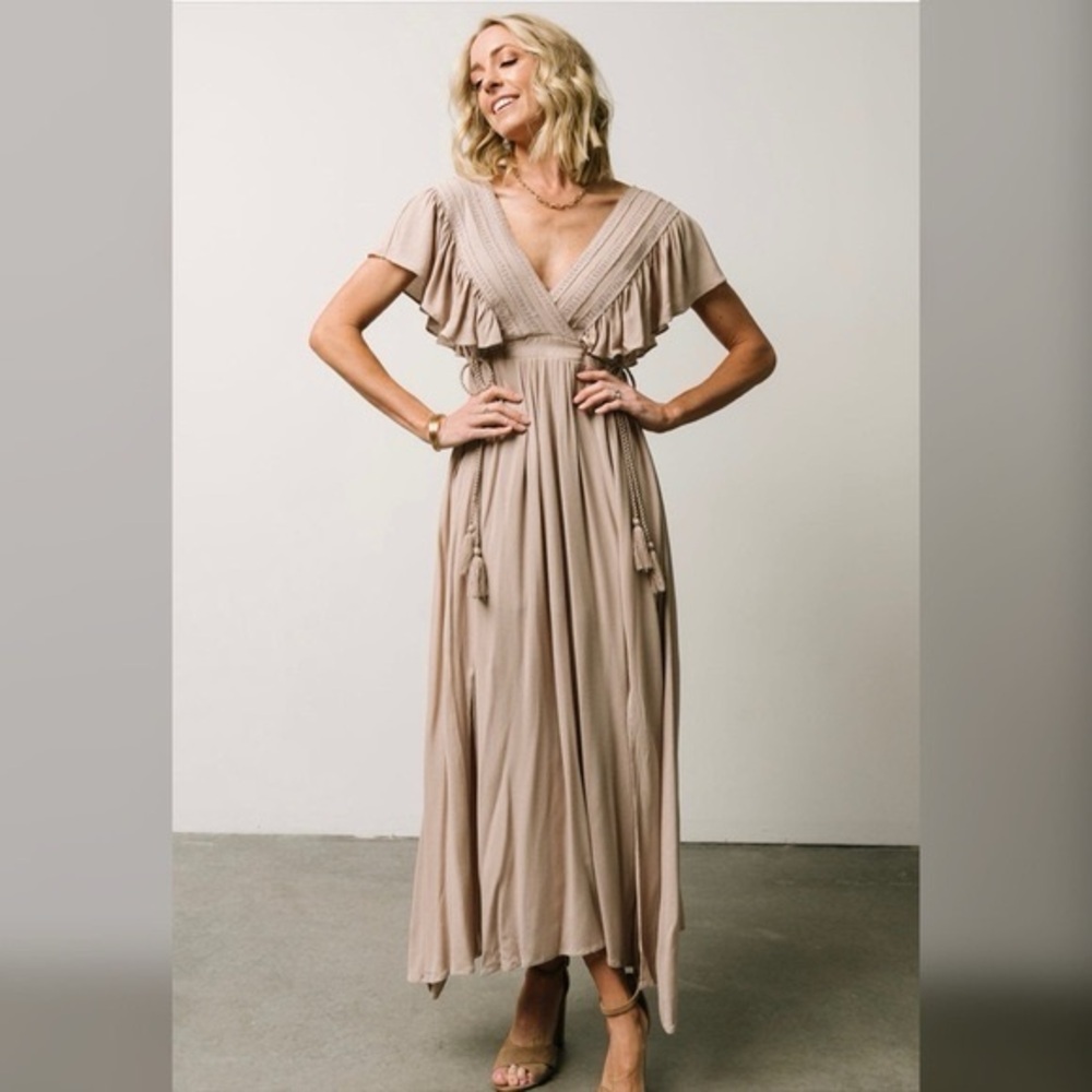 NWT Baltic Born Jennifer Tan Sand V-Neck Short Flutter Sleeve Maxi Dress XXXL